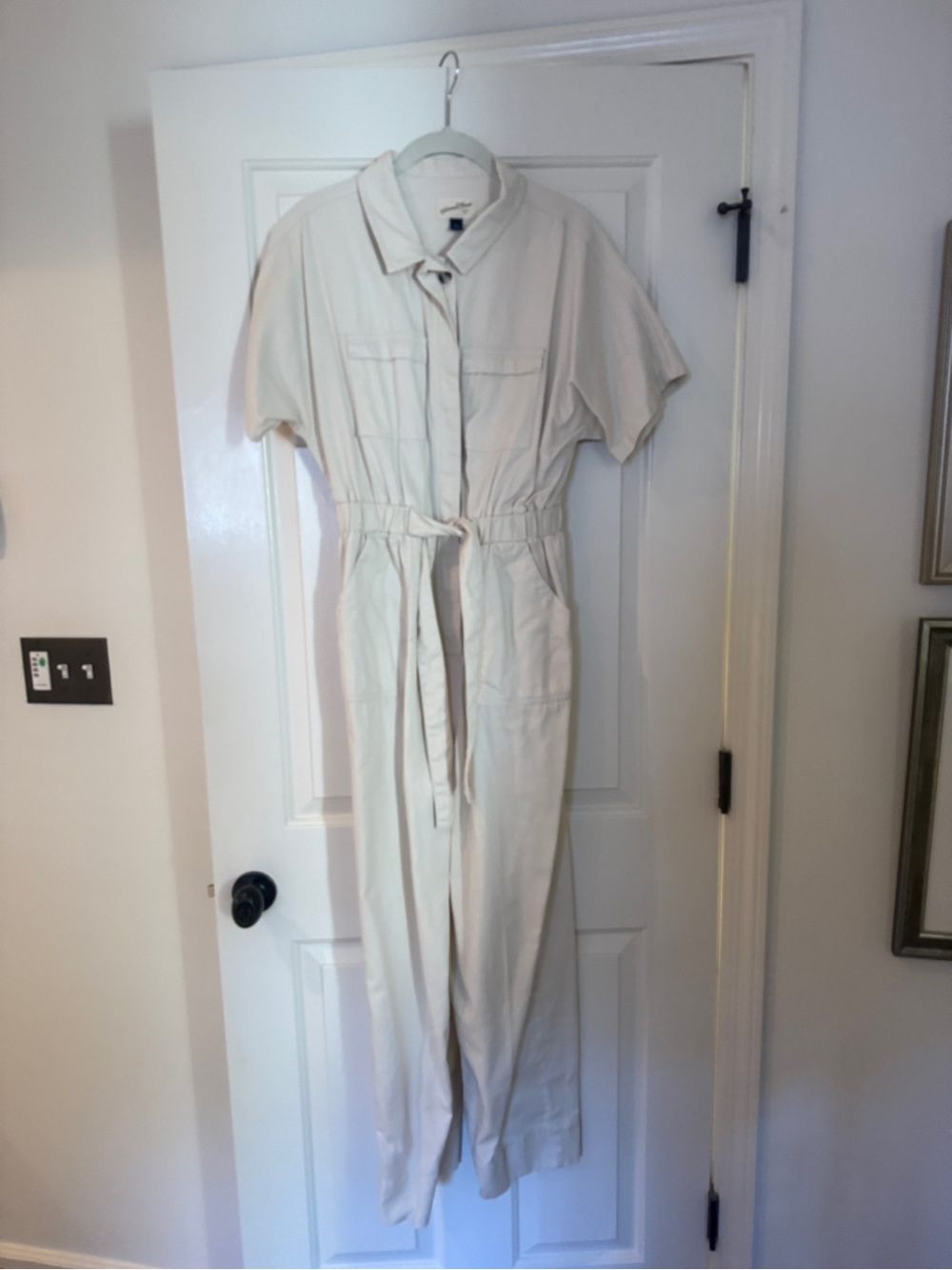 Universal Thread Cream Short-Sleeve Utility Jumpsuit with Tie Belt